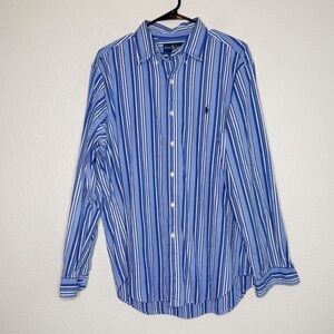 Ralph Lauren Blue Stripe Button Down Casual Long Sleeve Shirt Men’s Size Large